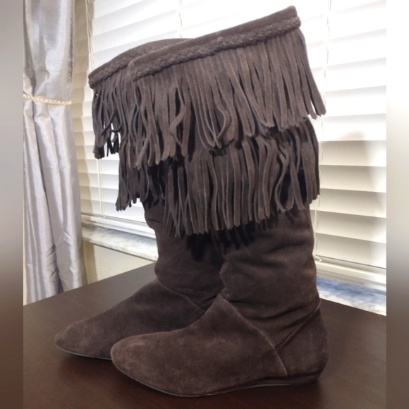 Gianni Bini Fringe Suede Boots - Brown - Picture 7 of 8